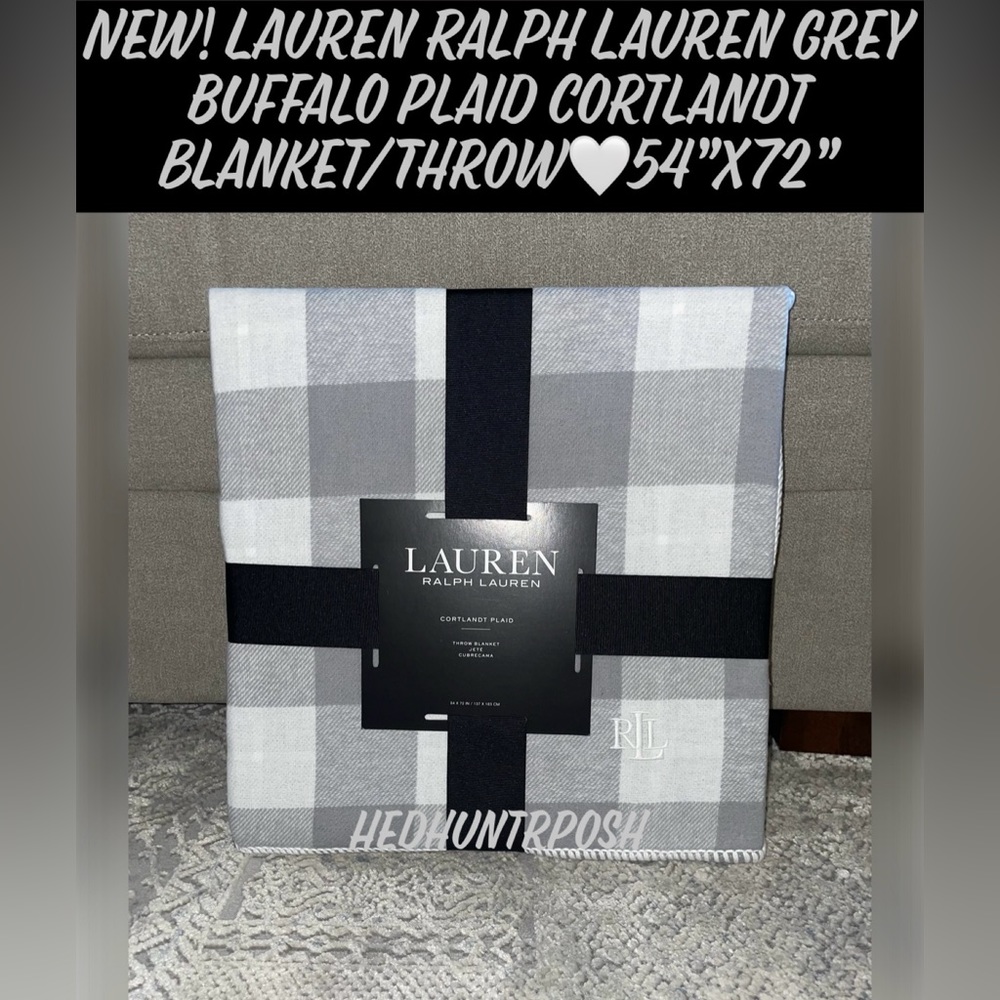 New! Lauren Ralph Lauren Grey Buffalo Plaid Cortlandt Blanket/Throw🩶🤍54”x72”